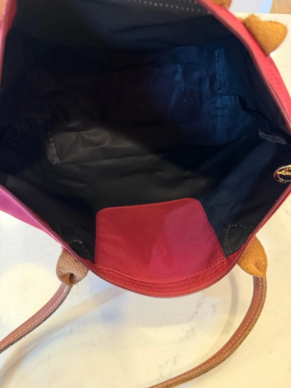 Longchamp Red Nylon Tote with Brown Leather Trim - Picture 9 of 14